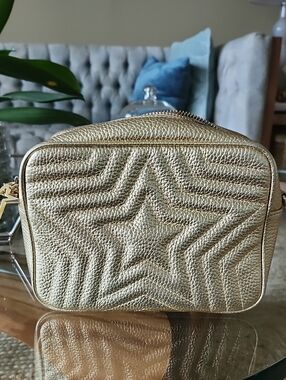 Gold Leather Star Crossbody Italian Bag - Women's Metallic Compact Shoulder Bag